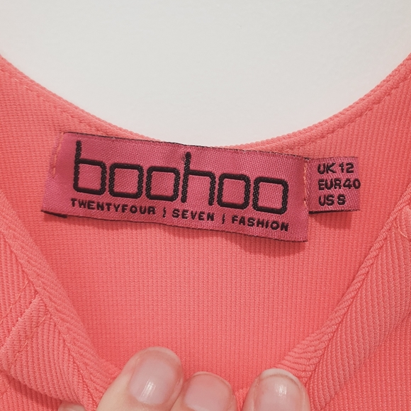 Boohoo size 12 coral pink bandage bodycon dress - Picture 4 of 5